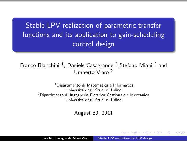 stable lpv realization of parametric transfer functions