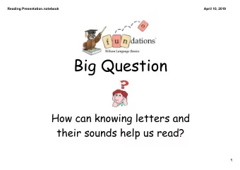 Big Question  How can knowing letters and  their sounds help us read?  1  Reading