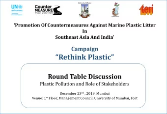 Rethink Plastic  Round Table Discussion  Plastic Pollution and Role of Stakeholders December
