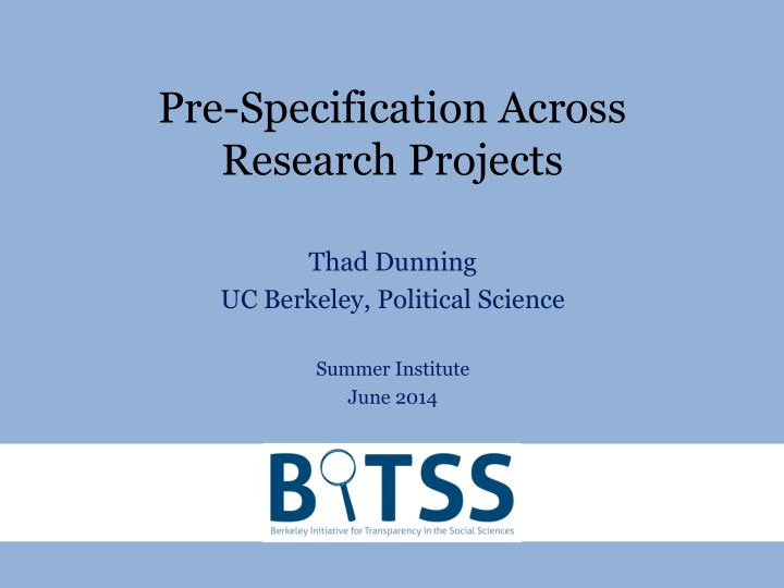 pre specification across research projects