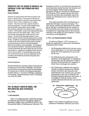 PRINCIPLES FOR THE DESIGN OF MANUALS : A N foundation for PAC is the distinction promoted