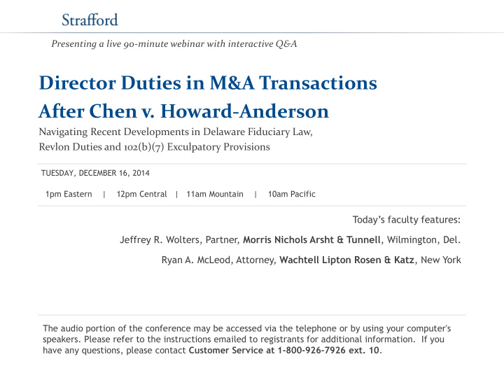 director duties in m a transactions after chen v howard
