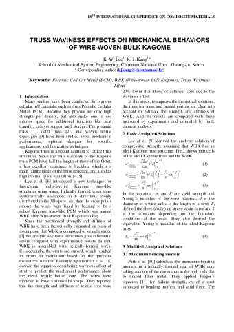 TRUSS WAVINESS EFFECTS ON MECHANICAL BEHAVIORS OF WIRE-WOVEN BULK KAGOME K. W. Lee 1 , K. J. Kang 1