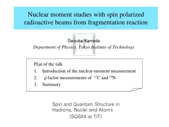 Nuclear moment studies with spin polarized  radioactive beams from fragmentation reaction  Daisuke