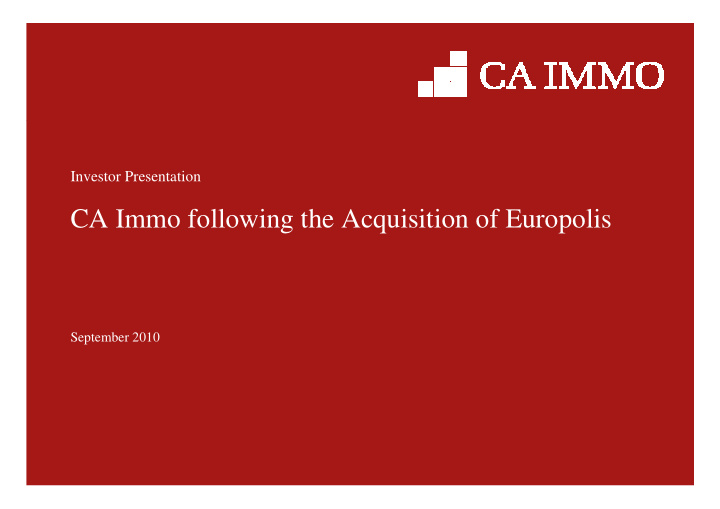 ca immo following the acquisition of europolis