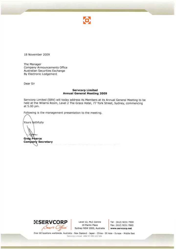 servcorp limited annual general meeting