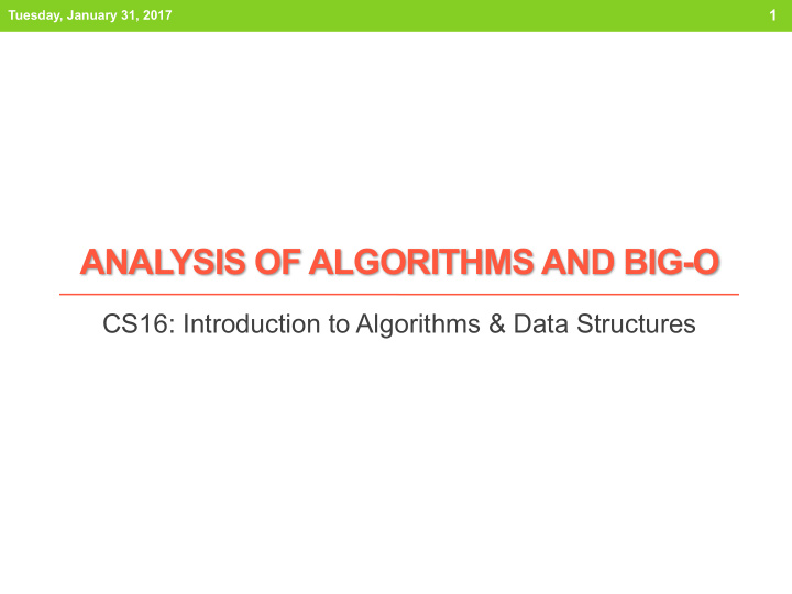 analysis of algorithms and big o