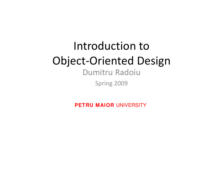 introduction to object oriented design