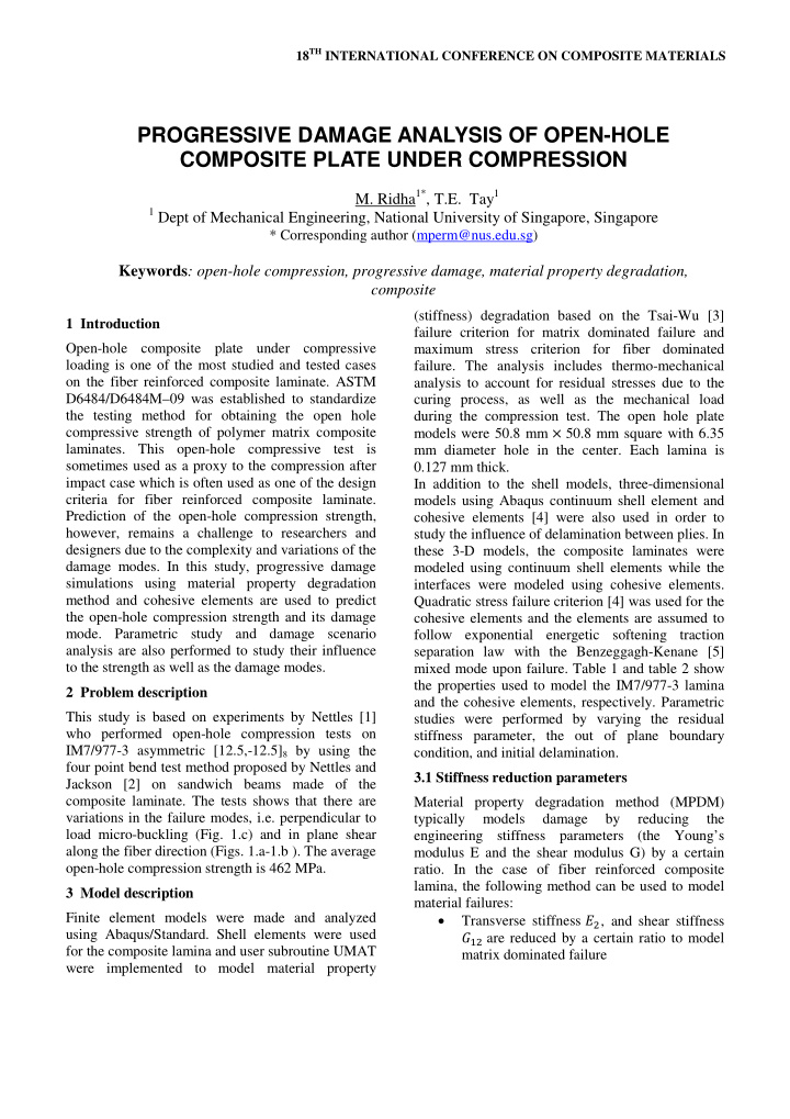 progressive damage analysis of open hole composite plate