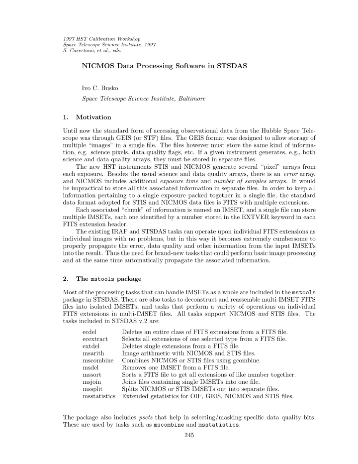 nicmos data processing software in stsdas