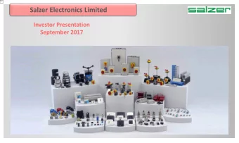 Salzer Electronics Limited  Investor Presentation  September 2017  Disclaimer This presentation has