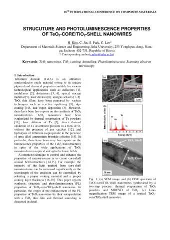 STRUCUTURE AND PHOTOLUMINESCENCE PROPERTIES OF TeO 2 -CORE/TiO 2 -SHELL NANOWIRES  H. Kim, C. Jin,