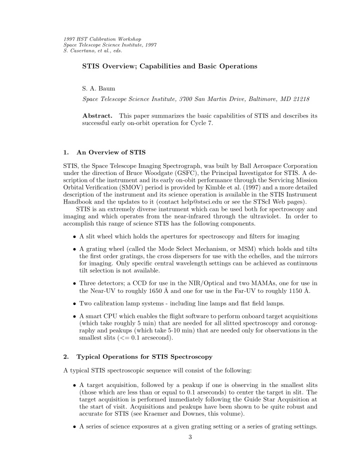 stis overview capabilities and basic operations