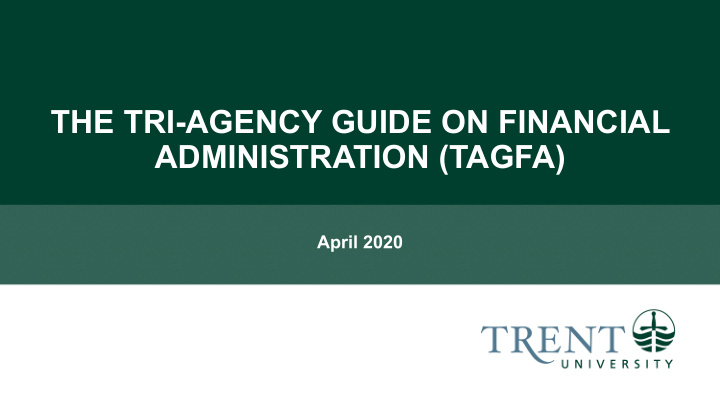 the tri agency guide on financial administration tagfa