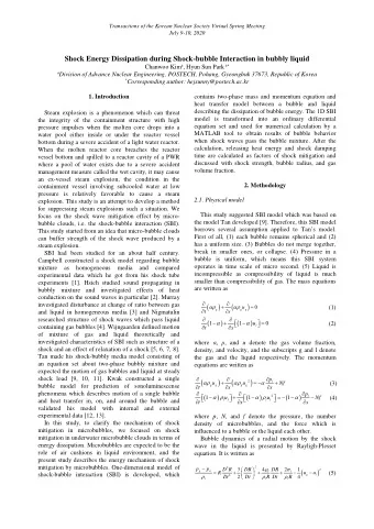 Shock Energy Dissipation during Shock-bubble Interaction in bubbly liquid Chanwoo Kim a , Hyun Sun