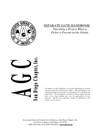 SEPARATE GATE HANDBOOK - Operating a Project When a  Picket is Present on the Jobsite  The purpose
