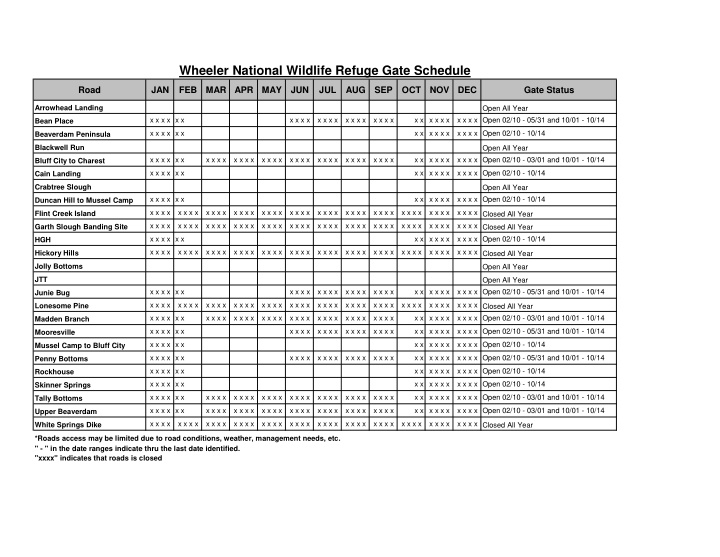 wheeler national wildlife refuge gate schedule