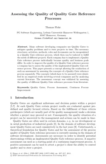 Assessing the Quality of Quality Gate Reference  Processes  Thomas Flohr  FG Software Engineering,