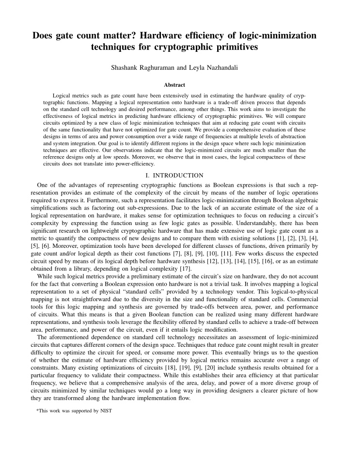 does gate count matter hardware efficiency of logic