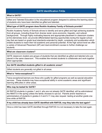 GATE Identification FAQs  What is GATE?  Gifted and Talented Education is the educational program
