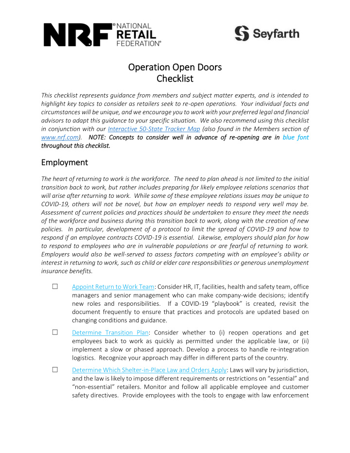 operati operation open do on open doors ors checklist ch