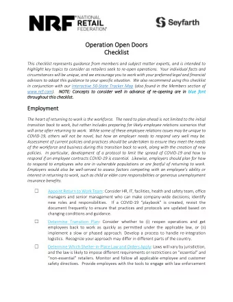 Operati  Operation Open Do  on Open Doors  ors  Checklist  Ch  ecklist  This checklist represents