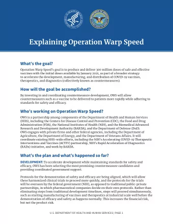 Explaining Operation Warp Speed  Whats the goal?  Operation Warp Speeds goal is to produce