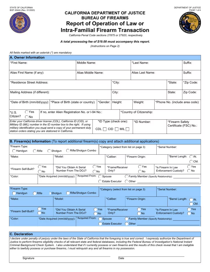 report of operation of law or intra familial firearm