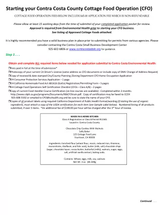 Starting your Contra Costa County Cottage Food Operation (CFO) COTTAGE FOOD OPERATION FEES BELOW