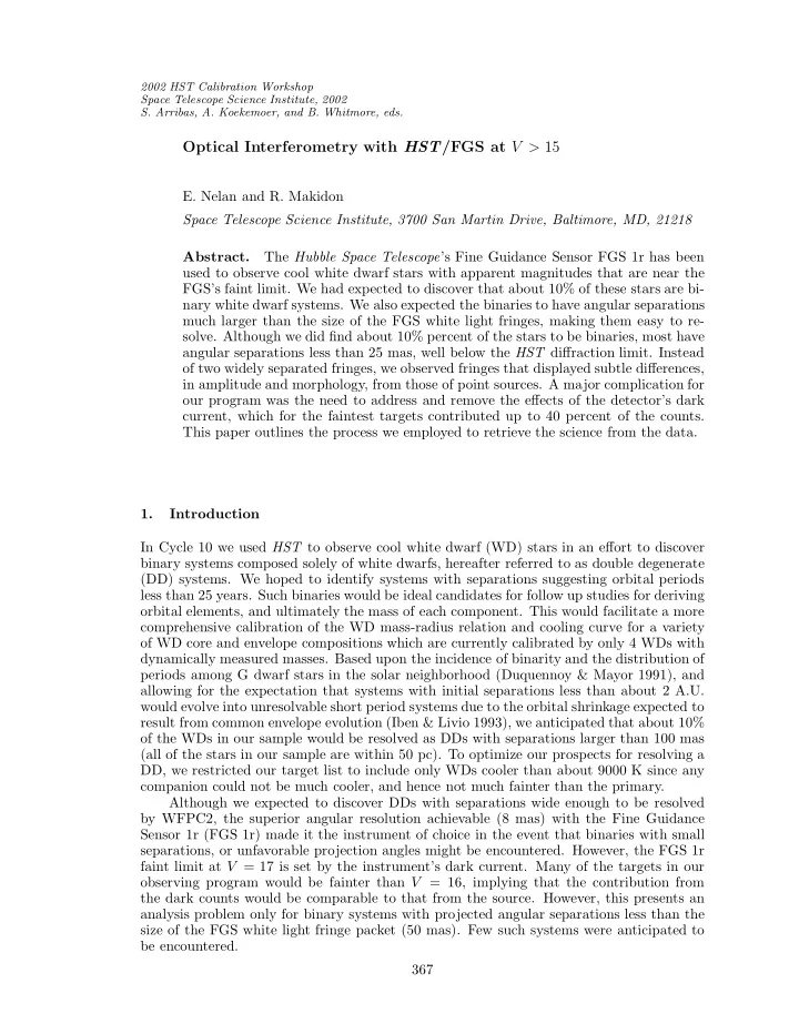 optical interferometry with hst fgs at v 15