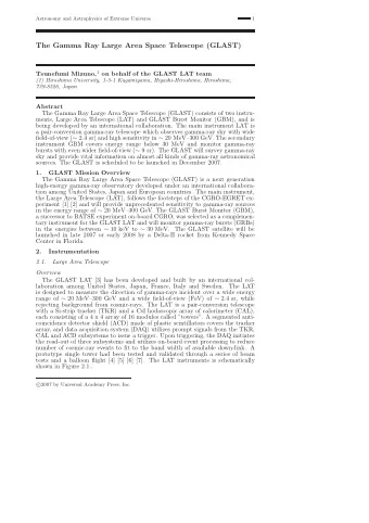The Gamma Ray Large Area Space Telescope (GLAST) Tsunefumi Mizuno, 1 on behalf of the GLAST LAT