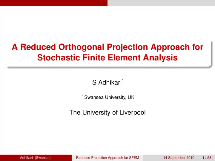 a reduced orthogonal projection approach for stochastic