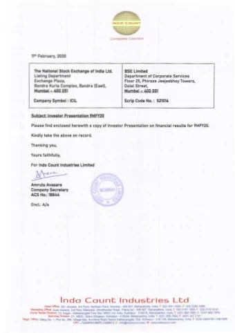 Indo Count Industries Ltd Head zyxwvutsrqponmlkjihgfedcbaZYXWVUTSRQPONMLKJIHGFEDCBA 0I!ice' 301,