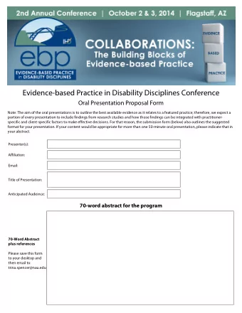 Evidence-based Practice in Disability Disciplines Conference  Oral Presentation Proposal Form