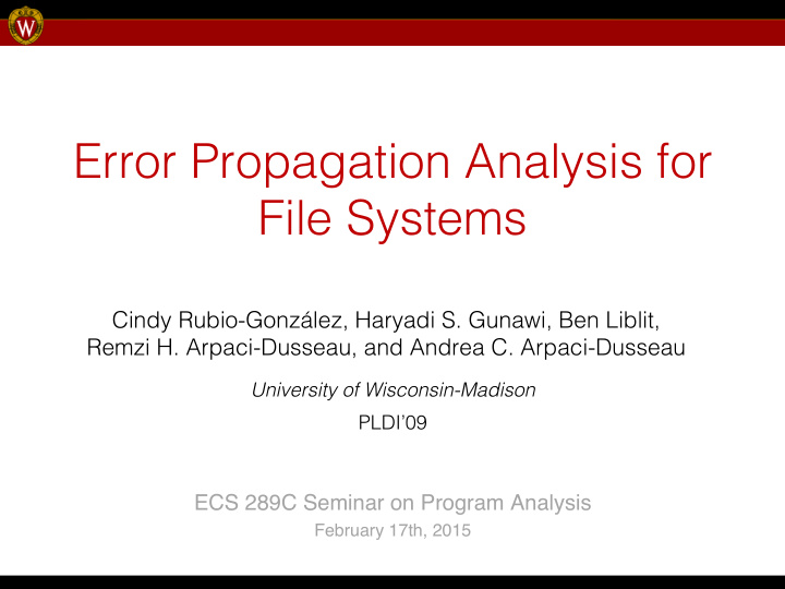 error propagation analysis for file systems