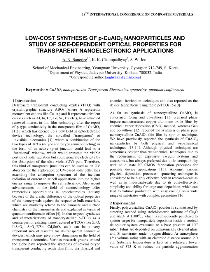 low cost synthesis of p cualo 2 nanoparticles and study