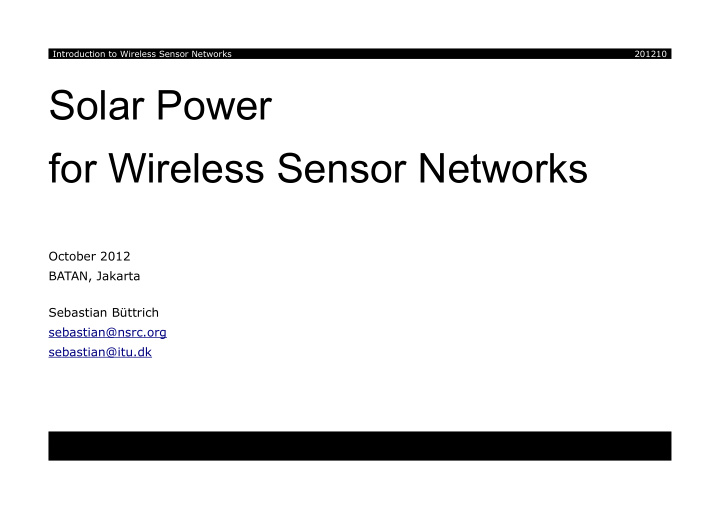 solar power for wireless sensor networks