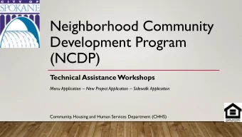 Development Program  (NCDP)  T  echnical Assistance Workshops Menu Application  New Project