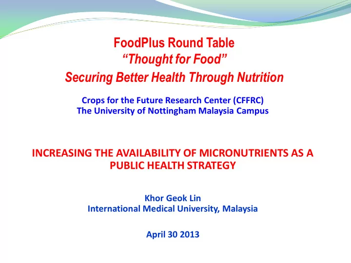 securing better health through nutrition