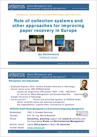 Role of collection system s and  other approaches for im proving  paper recovery in Europe  Jan
