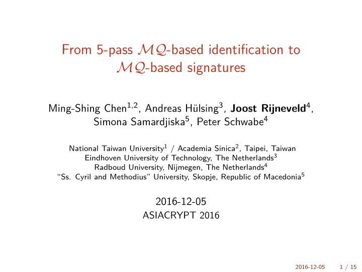 from 5 pass mq based identification to mq based signatures