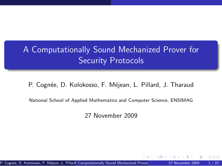 a computationally sound mechanized prover for security