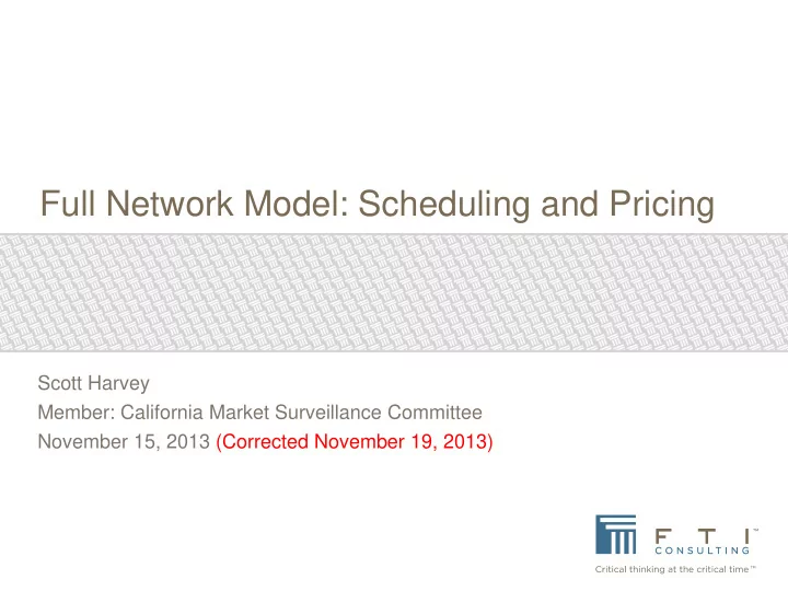 full network model scheduling and pricing