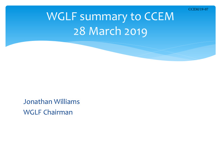 wglf summary to ccem 28 march 2019