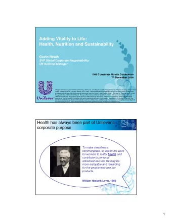 Adding Vitality to Life:  Health, Nutrition and Sustainability  Gavin Neath  SVP Global Corporate