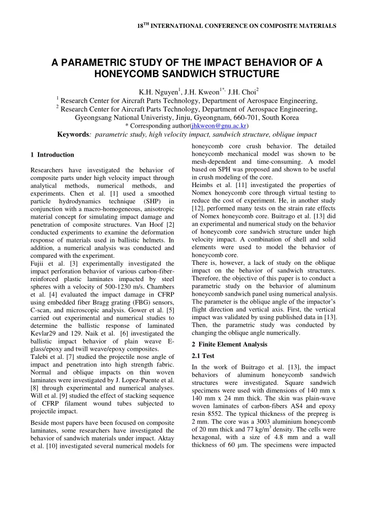 a parametric study of the impact behavior of a honeycomb
