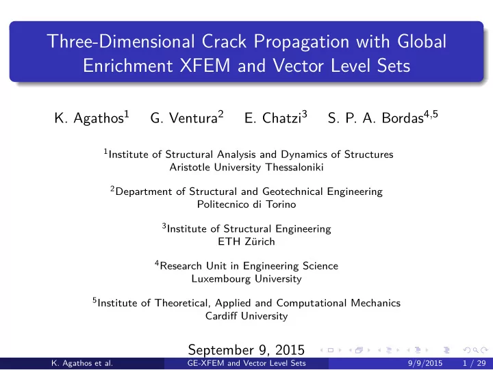 three dimensional crack propagation with global
