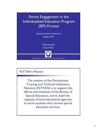 Parent Engagement in the  Individualized Education Program  (IEP) Process  National Autism