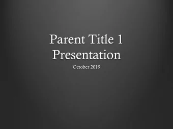 Parent Title 1  Presentation  October 2019  Agenda  What is Title I?  Opportunities for involvement