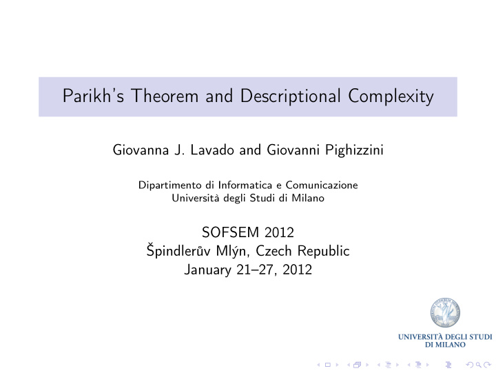 parikh s theorem and descriptional complexity